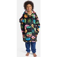 OHS Kids Neon Halloween Sherpa Fleece Hoodie Blanket Pullover in Black
