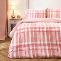 Tartan Check Teddy Fleece Thermal Duvet Cover Bedding Set Pink Super King