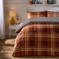 Autumn Check Sherpa Fleece Thermal Duvet Cover Bedding Set Burnt King