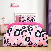 Leopard Sherpa Fleece Reversible Duvet Cover Set Pillowcase Single