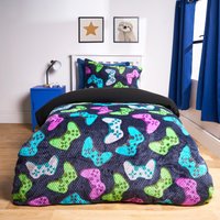 Gaming Waffle Sherpa Fleece Reversible Duvet Cover Bedding Set Dark Double