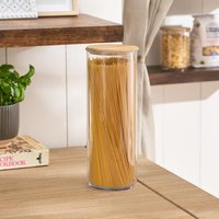 Clear Round Storage Tub Lid Pasta Dry Food Container Bamboo