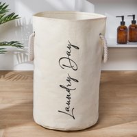 Slogan Round Laundry Basket Hamper Bag Rope Handles