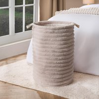 Faux Fur Ribbed Laundry Basket Bag Folding Hamper Handles