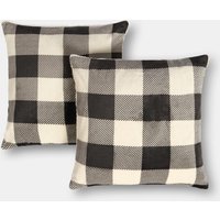 2 Pack Gingham Flannel Decorative Square Cushion Covers Monochrome cm x 45 cm
