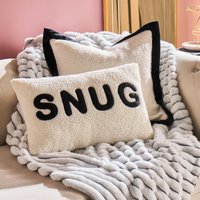 Snug Slogan Soft Boucle Cushion Decorative Scatter Pillow Monochrome cm x 30 cm