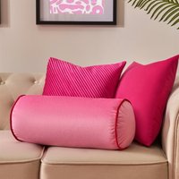 Matte Velvet Round Bolster Cushion Neck Roll Pillow Pink Red