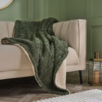 Cable Knit Ultra Soft Sherpa Fleece Throw Reversible Bed Blanket cm x160 cm
