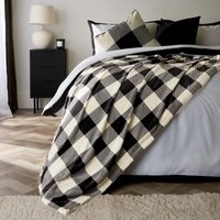 Gingham Flannel Fleece Soft Reversible Throw Blanket Natural cm x160 cm