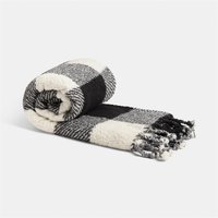 Ultra Soft Sherpa Fleece Throw Gingham Tassel Blanket Monochrome Natural cm x 150 cm