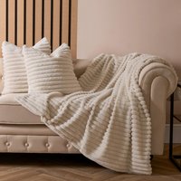 Ribbed Faux Fur Throw Super Soft Fluffy Thick Fleece Bed Blanket Natural cm x 240 cm