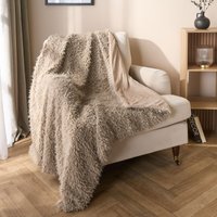 Sofia Faux Fur Fleece Reversible Throw Super Soft Fluffy Blanket Light cm x 150 cm