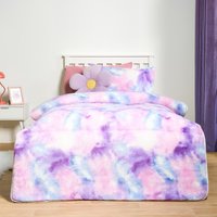 Tie Dye Teddy Fleece 10.5 Tog Coverless Single Duvet Pillowcase Pale