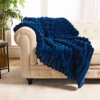 Jumbo Faux Fur Fleece Throw Ribbed Fluffy Blanket cm x 150 cm