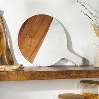 Acacia Wood Marble Effect Cheese Platter Boards Handle