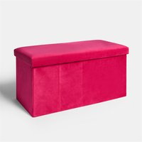 OHS Folding Ottoman Storage Box Footstool Tub Space Saving Velvet Seat in Pink