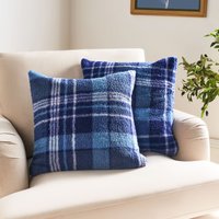 2 x Winter Check Teddy Fleece Square Cushion Covers cm x 45 cm
