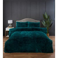Rapport Home Chunky Ribbed Fur Polyester Soft & Cozy Duvet Cover Set With Pillowcase in Green | Size: Single
