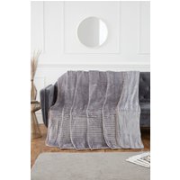 Rapport Home Ribbed Mink Faux Fur Blanket Throw in Silver | Size: 150 cm × 200 cm