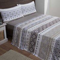 Rapport Home Fairisle Cotton Bed Cover Sheet Set with Pillowcase in Natural | Size: Double