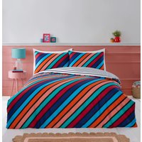 Oxford Stripe Microfibre Reversible Duvet Cover Set Pillowcase Single