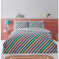 Oxford Stripe Microfibre Reversible Duvet Cover Set Pillowcase Single