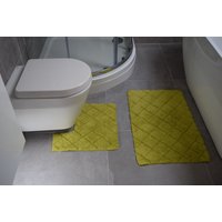 Rapport Home Kyra 2 Piece Bathroom Cotton Mat & Pedestal Set in Yellow