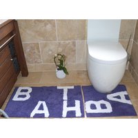 Text 2 Piece Bathroom Cotton Mat & Pedestal Set