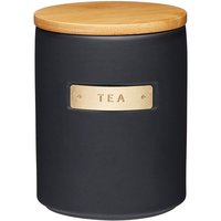 Stoneware & Brass Effect Tea Caddy Airtight Bamboo Lid