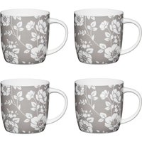 Set 4 China Grey Floral Mugs