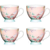 Set 4 China Peach Birds Footed Mugs Pink
