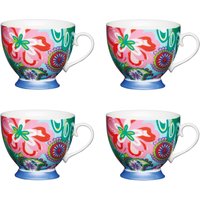 Set 4 China Bright Floral Footed Mugs