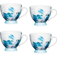 Set 4 China Painted Floral Footed Mugs