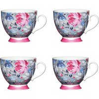 Set 4 China Grey Floral Footed Mugs