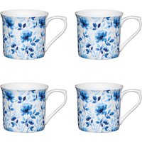 Set 4 Fluted China Rose Mugs