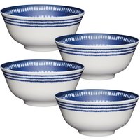 Set 4 Blue & White Greek Style Ceramic Bowls