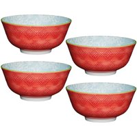 Set 4 Leaf Print & Terracotta Look Ceramic Bowls