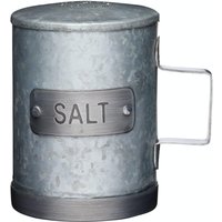 Industrial Kitchen Galvanised Metal Salt Dispenser Pot in Metallic Silver