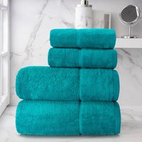 4pc Plush Velour Cotton Hand & Bath Towel Set Soft & Absorbent Cotton Towels