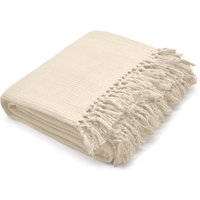 Elegant Cotton Woven Blanket Waffle Effect & Tasseled Border cm x 112 cm