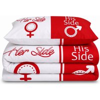 Velosso His & Hers Duvet Cotton Rich Printed Duvet Cover & Pillowcase Set in Red | Size: King