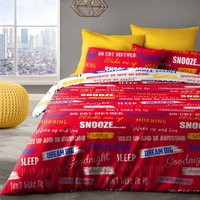 Velosso Wake Me Up Cotton Rich Printed Duvet Cover & Pillowcase Set in Red | Size: King