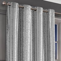 Intimates Verity Crushed Velvet Embossed Ready Made Eyelet C in Silver | Size: 140 cm width x 137 cm drop
