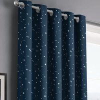 Velosso Stars Thermal Blackout Ready Made Eyelet Curtains in Navy | Size: 168 cm width x 183 cm drop