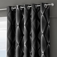 Velosso Onyx Thermal Blackout Ready Made Eyelet Curtains in Black | Size: 168 cm width x 137 cm drop