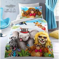 Velosso Selfie Animal Cotton Rich Printed Duvet Cover & Pillowcase Set in Red | Size: Single