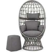 Home Republic Grey Rattan Swivel Egg Chair with Cushions | Size: 26.4L