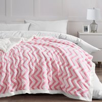 Thermal Sherpa Backed Blanket Textured Jacquard Chevron Pattern cm x 190 cm