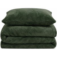 Velosso Plain Teddy Warm & Cosy Duvet Cover & Pillowcase Set in Olive | Size: Single