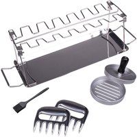 Valiant BBQ & Smoker Accessory Set | Includes Burger Press, Chicken Rack, Pulled Pork Claws & Silicone Brush in Metallic Silver